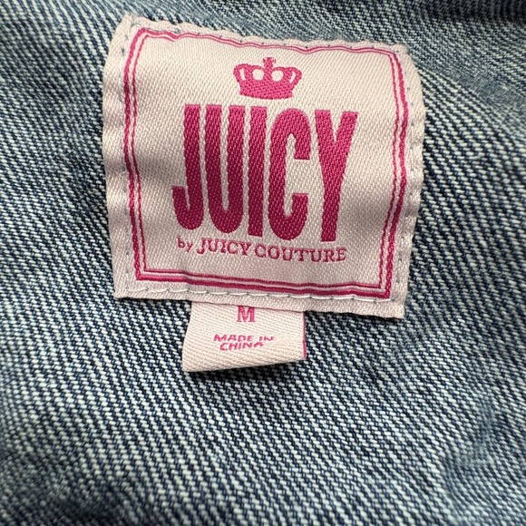 Juicy Couture Denim Jacket‎ Womens Medium Cropped Crown Embroidery Distressed - Picture 3 of 7